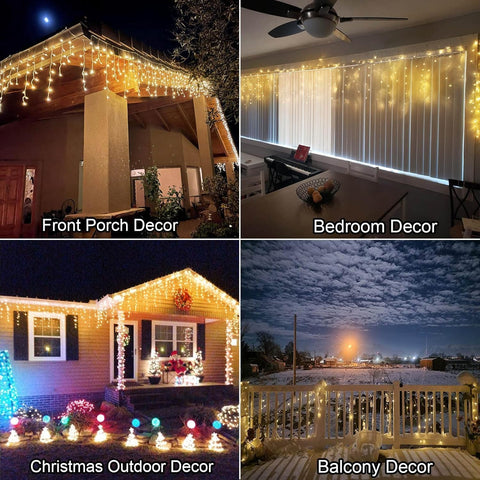 Solar Icicle Lights – 160 LED Warm White Outdoor Christmas Lights with 8 Lighting Effects, IP65 Waterproof Solar String Lights for House, Windows, Porches & Gardens - Let Your Christmas Display Glow Without the Tangle of Cables