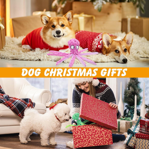 Octopus Dog Toys – No Stuffing Squeaky Plush for Small Dogs Purple & Green