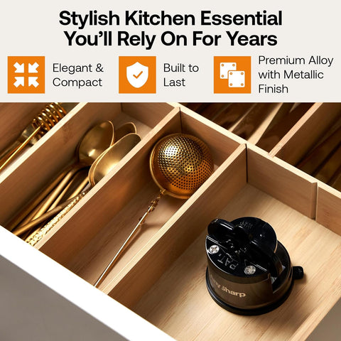 AnySharp Pro Metal Knife Sharpener – Hands-Free PowerGrip Suction | Sharpens All Knives | Hardened Steel & Serrated | Wolfram Finish