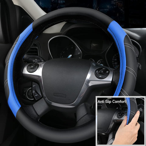 CAR PASS Leather Steering Wheel Cover and Waterproof Car Floor Mats Combo