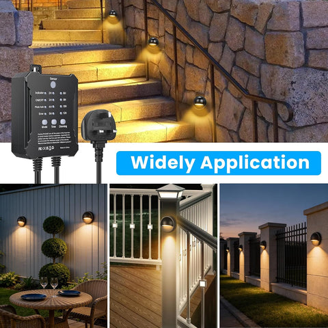 LightingWill Garden Lights Mains Powered with Timer and Photocell Sensor, 6 Pack LED Fence Lights, 3000K Warm White, IP67 Low Voltage Garden Lights for Fence, Yard, Patio, Pathway