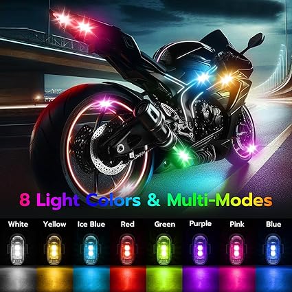 Pack of 4 LED Car Strobe Lights In UK - Remote Control, Wireless LED Ambient, 8 Colors Lighting, USB Rechargeable, IP22 Waterproof, Flashing Warning Lights for Car, Drone, Motorcycle, Bike, Truck