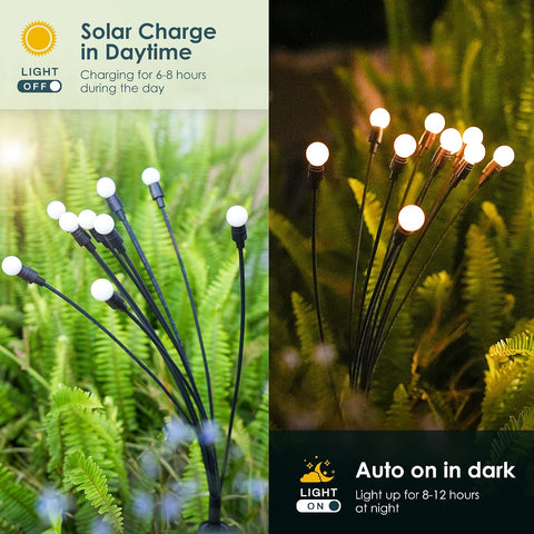 Solar Lights Outdoor Garden, 6 Pack 60 LED Firefly Outdoor Garden Lights Waterproof, Solar Powered Swaying Light for Pathway, Yard, Patio Decoration (Warm White)