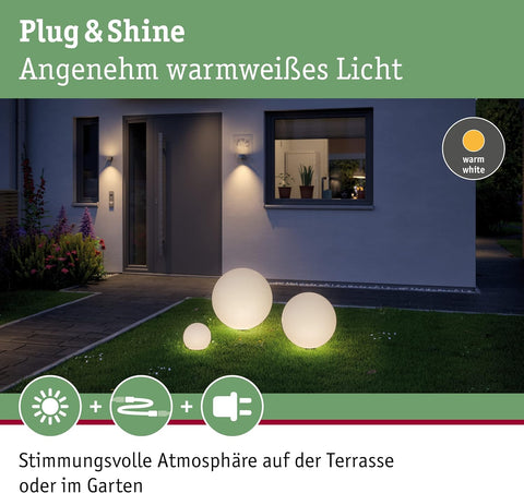 Paulmann 94178 Outdoor Plug & Shine Light Object Globe IP67 3000K 575lm 24V, Integriert, 6.5 W, White