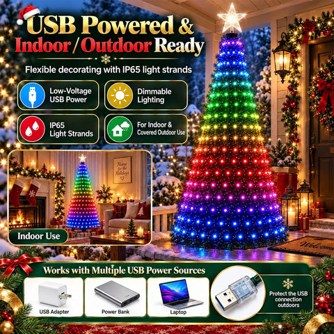 Smart Christmas Tree Lights – 400 Addressable Multicolour LEDs with App & Remote Control, 200+ Effects, USB Powered – Make Your Christmas Tree the Star of the Room