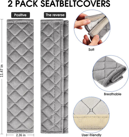 Seat Belt Comfort Harness Pads – Soft Velvet Travel Cushion – Grey