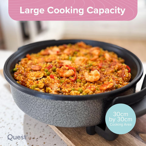 30cm Multi-Function Electric Cooker Pan with Lid – Non-Stick Aluminium, Adjustable Thermostat & Detachable Cable