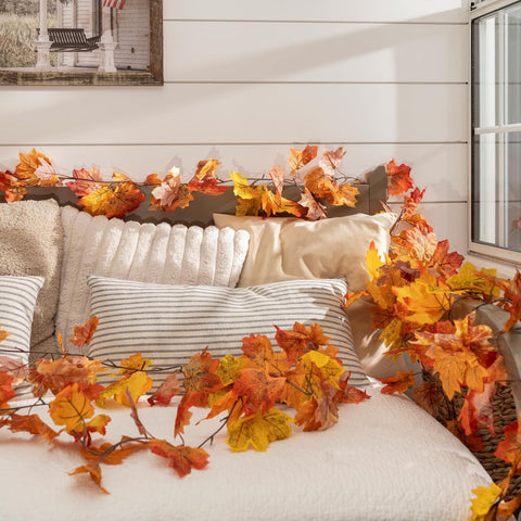 2 Pack Artificial Autumn Fall Maple Leaf Garland, 5.9Ft/Piece Fall Leaves Hanging Vine Artificial Autumn Foliage Garland Thanksgiving Decor for Home Wedding Fireplace Party Christmas