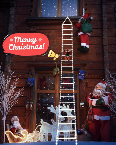 Christmas Ladder Lights with Santa Claus, 338 LED, 8 Modes, Timer & Memory Function (White)