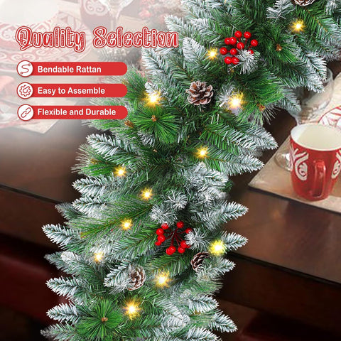 Pre-lit Artificial Christmas Garland 9Ft Green with Red Flowers