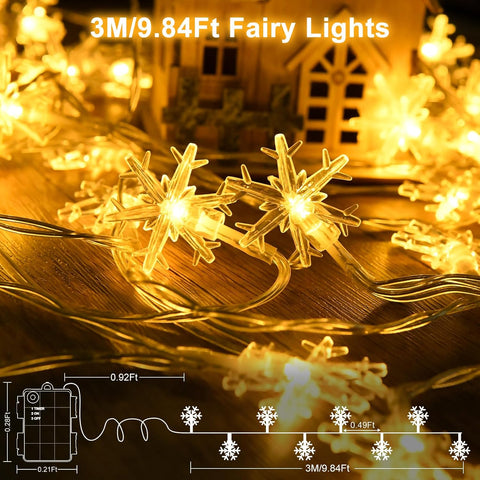 BOLWEO Snowflake Fairy Lights 3M 20 LED Battery String Lights Warm White