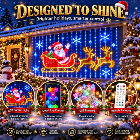 Christmas LED House Net 3x3m – 400 RGB Pixel Smart Outdoor Wall Curtain Lights with App Control, DIY Patterns, Music Sync & IP65 Protection - Turn a Blank Wall Into a Christmas Showpiece