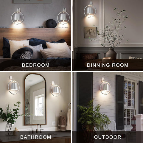 Battery Operated Wall Lights, 2 Pack Rechargeable Wall Light Indoor with 3 Color Temperatures, Dimmable Wireless LED Wall Lamps IP54 Waterproof Wall Sconce Lights for Bedroom, Living Room(White)