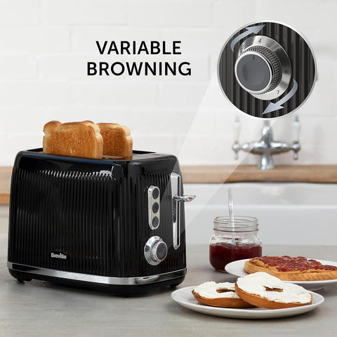 Bold 2 Slice Toaster - Black & Silver Chrome | Wide Slots, High-Lift, Variable Browning, Defrost & Reheat Functions [VTR001]