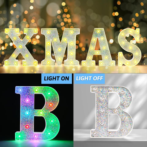 B Style Color Changing LED Letter Light, Glitter Marquee Lamp with 18 Colors, Remote Controlled, Battery Powered Decorative Letter Light for Party, Wedding, Birthday and Home Decor