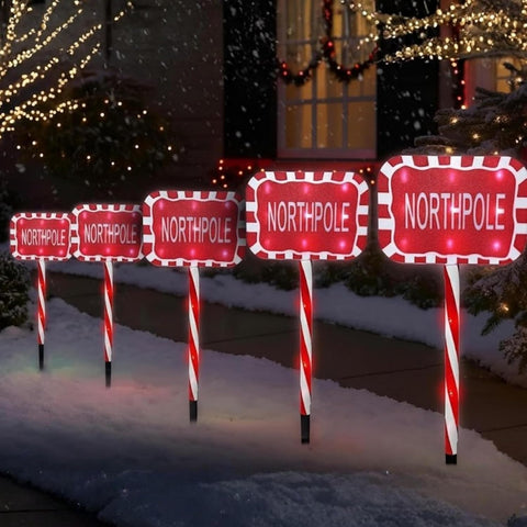 ADEPTNA 5-Piece Pathway Lights – Candy Cane Christmas Decorations Lights | 60 LED Outdoor Pathway Lights with Timer, 8 Modes - Battery Powered Garden Outdoor & Driveway Décor (Northpole)