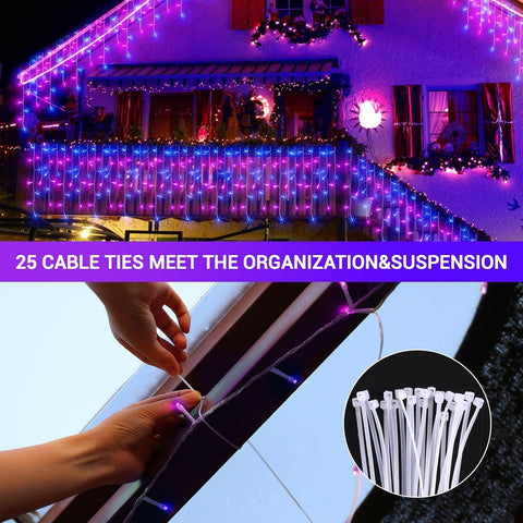GlobaLink Christmas Icicle Lights 10m 400 LED Blue & Purple – Connectable Outdoor Fairy Lights with 8 Modes, Timer & Memory - Turn Your Roofline Into a Colourful Christmas Display