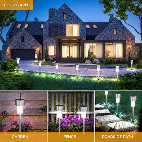 Jsdoin 12PCS Solar Garden Lights, Garden Stake Light Stainless Steel LED Solar Lights Waterproof Auto On-Off Pathway Lighting for Walkway, Patio, Outdoor, Lawn, Driveway
