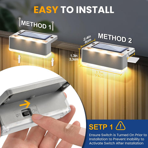 Solpex 4 Pack Solar Fence Lights,Waterproof Stair Light,Solar Garden Lights Outdoor,LED Lighting for Outdoor, Stairs, Steps, Fence, Garden, Yard, Patio, Gutter, Pathway (Warm White,Grey)