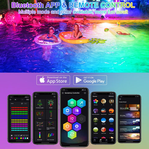 T-SUN RGB Underwater Pond Light with Bluetooth App & Remote Control – IP68 Waterproof Submersible LED Fountain Spotlight for Ponds, Aquariums & Gardens