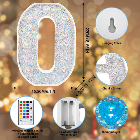 O Style Color Changing LED Letter Light, Glitter Marquee Lamp with 18 Colors, Remote Controlled, Battery Powered Decorative Letter Light for Party, Wedding, Birthday and Home Decor