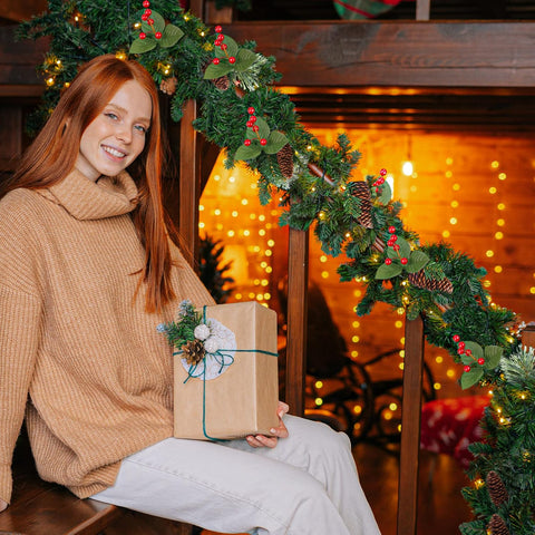 Pre-Lit 9ft Christmas Garland with Berries and Pine Cones