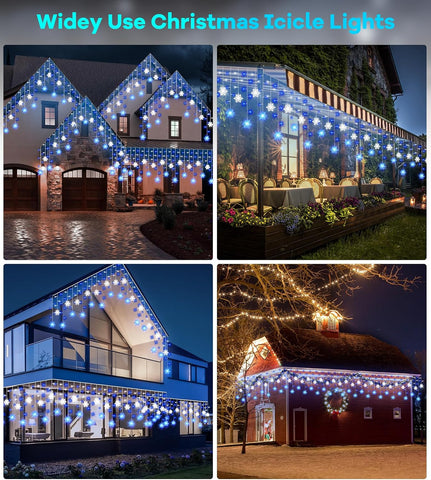 Icicle Outdoor Christmas Lights with Snowflake 10.7M 240 LED – Waterproof Connectable Blue White Lights with Remote, Timer & 8 Modes for Eaves, Windows & Roofs - Turn Dark Winter Evenings Into a Sparkling Welcome