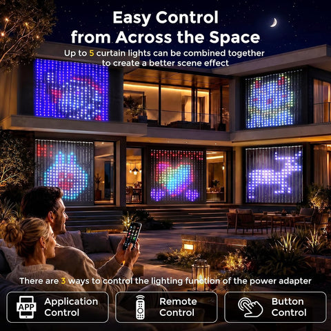 2m x 2m Smart Curtain Fairy Lights 400 RGB LEDs with App & Remote – IP65 Waterproof Indoor & Outdoor String Lights for Bedrooms, Christmas, Weddings & Parties - Turn Any Wall Into a Glow-Up