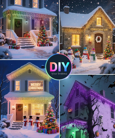 Quntis Smart Christmas Icicle Lights 5m – App & Remote Controlled Multicolour LED Outdoor Fairy Lights with Music Sync, 60+ Modes & IP44 Waterproof Design - Turn Your Home Into a Festive Light Show