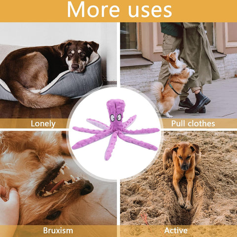 Octopus Squeaky Dog Toy Plush No Stuffing Purple