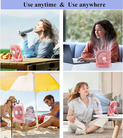 WHATOOK Desk Fan USB: 5000mAh Ultra Quiet 100 Speeds Mini Personal Fans with 24H Long-Lasting Battery, USB-C Fast Charging, LED Display, Child-Safe Grille for Home Office Bedroom Travel Camping