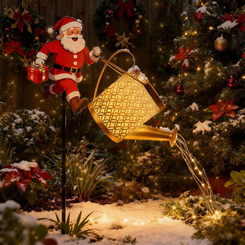 Santa Claus Solar Watering Can Lights Decorative Christmas Pathway Lights