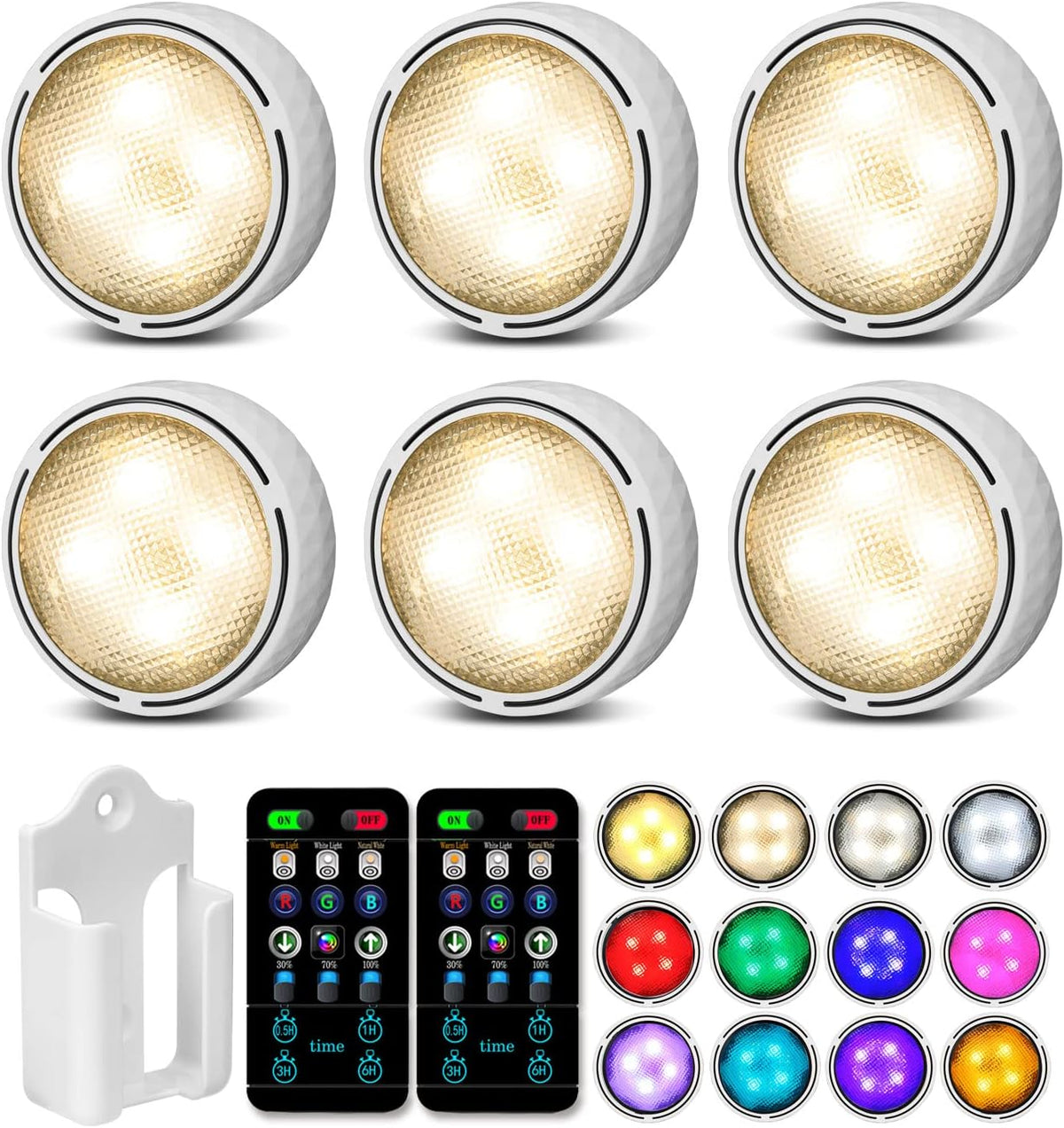 Under Cabinet Kitchen Lights Battery Powered LED Under Cupboard Lights, Stick on Wardrobe Lights Under Counter Lights Remote Control, RGB Puck Lights, 2 Pack