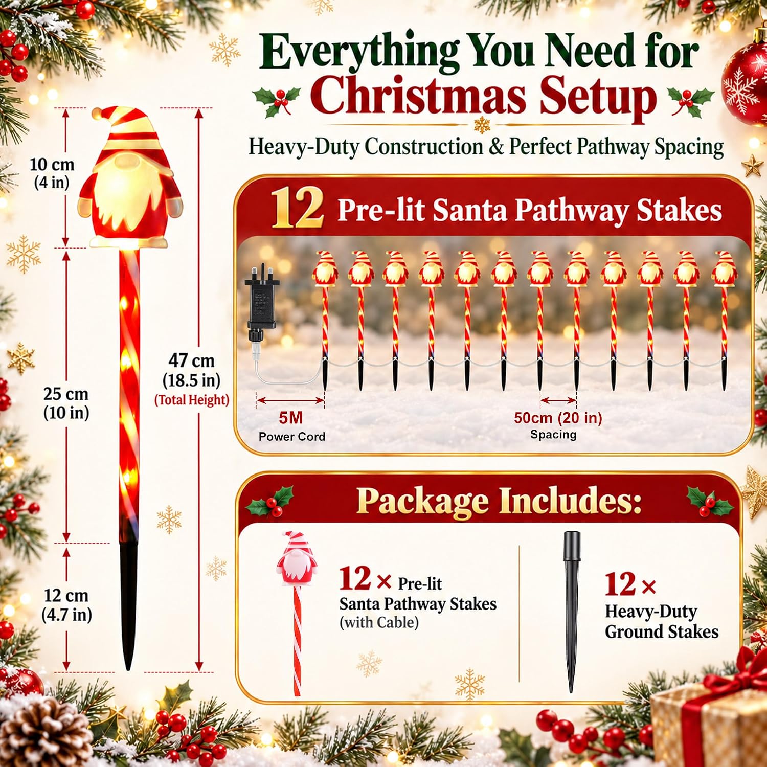 12 Pack Christmas Santa Claus Pathway Lights Outdoor Decorations