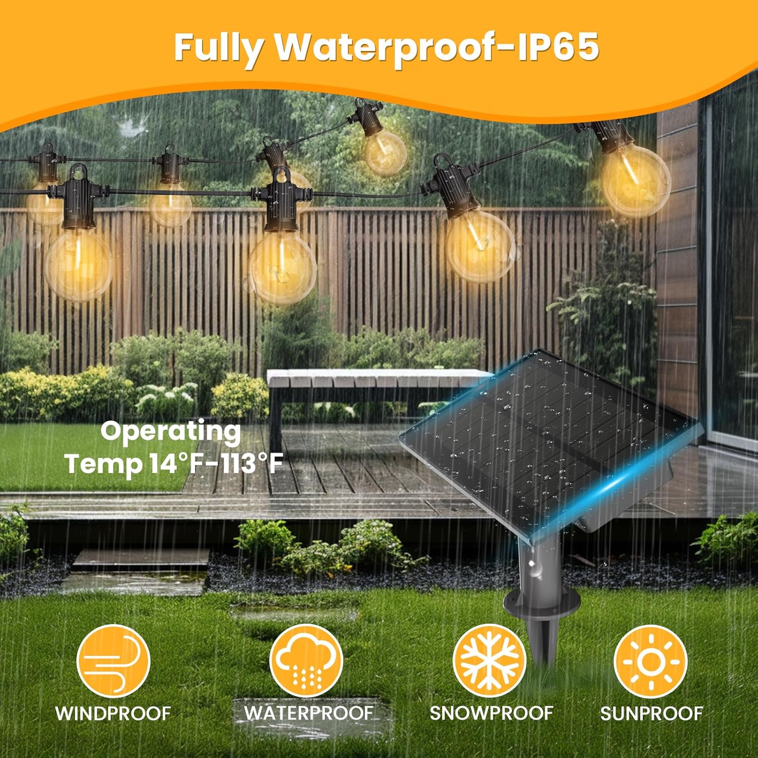 Solar Festoon Lights Outdoor, 30M/100FT Garden String Festoon Lights IP65 Waterproof with 50+2 Globe Shatterproof LED Bulbs, G40 Warm White String Lights for Yard Gazebo Fence Party Roof
