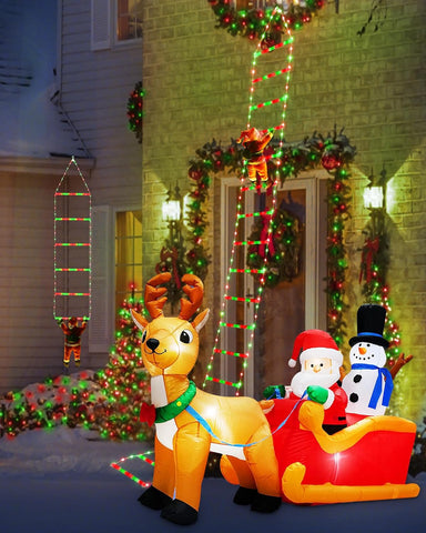 Christmas Ladder Lights 9.9Ft Santa Climbing 338 LED Red & Green Outdoor Decor