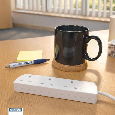 STATUS 3 Socket Extension Lead 0.5m White – Compact 13A Power Strip for Desks, TVs & Home Offices – Keep Your Everyday Essentials Powered Without the Cable Clutter