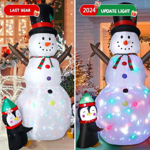 8FT Christmas Inflatable Snowman with Penguins & Rotating LED Lights – Snowman-2