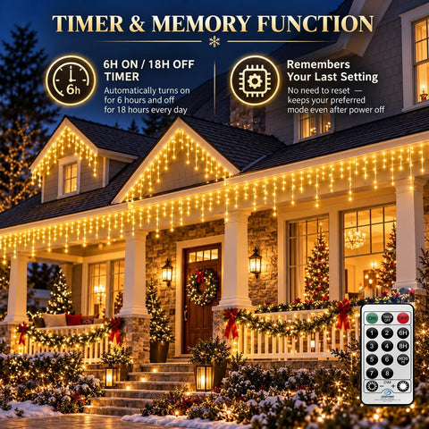 Icicle Lights Outdoor Plug In 30M 540 LED Warm White – Waterproof Curtain Lights with 8 Modes & Timer for Roof Eaves, Gutters & Windows - Turn Empty Edges Into Evening Magic