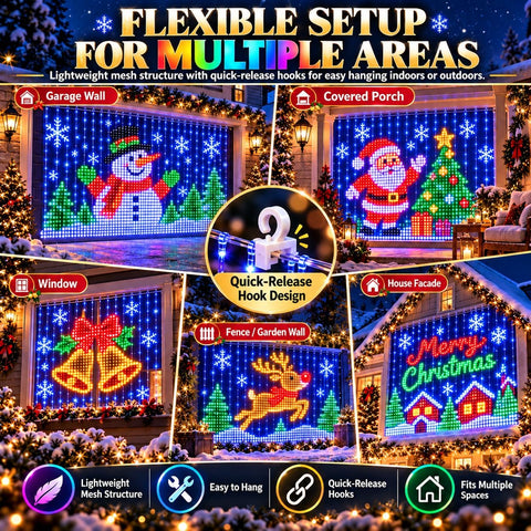 Christmas LED House Net & Smart Outdoor Wall Curtain Light – RGB Outdoor Christmas Lights with App & Remote Control, IP65 Waterproof Net Lighting for Windows, Walls, Balconies & Gardens - Turn Your Home Into a Christmas Scene Worth Coming Home To
