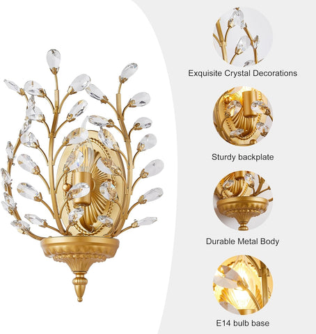 Ganeed Crystal Wall Light 1-Light Gold Vintage E14