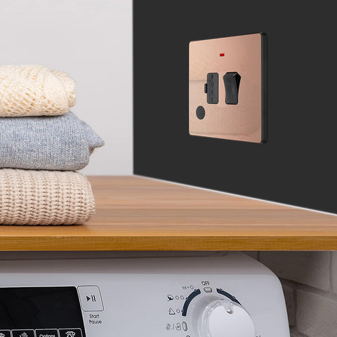 BG Electrical Switched Fused Connection Unit with LED Power Indicator and Flex Outlet, Fused Spur Switch, Double Pole, Screwless Front Plate, Round Edges, Evolve, Polished Copper, 13A, PCDCP52B