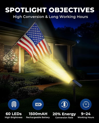 HGGH - Solar Lights Outdoor Waterproof IP67 60 LED 3 Lighting Modes Solar Lights Outdoor for Patio Garden Pathway Landscape Auto On/Off, Function 2