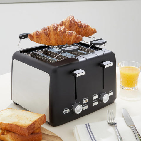 4 Slice Toaster 1500W – Extra Wide Slots, 7 Shade Settings, Removable Crumb Tray, High Lift, Black – UK