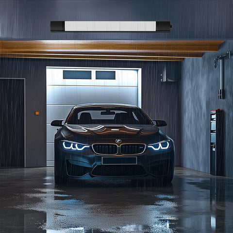 BMW car in a modern garage with wet floor