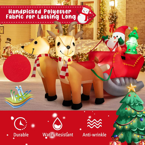 COSTWAY Inflatable Christmas Santa Claus with Truck & LED Lights – Self-Inflating Xmas Decoration for Indoor Outdoor Garden