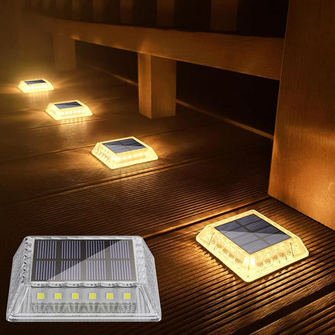 Solar Decking Lights, Solar Ground Lights Outdoor Garden, Solar Powered Step Lights Waterproof, Solar Lights for Garden Sidewalk Runway Fence Patio Pathway Driveway Dock, Warm White, 4 Pack