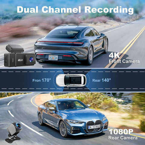 CHORTAU 4K+1080P WiFi Dual Dash Cam Front & Rear with 64GB Card
