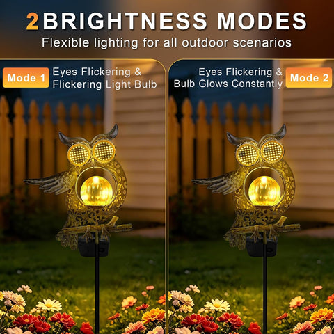 Solar Lights Outdoor Garden Waterproof Owl Garden Ornaments, Dynamic Eye Lighting, 2 LED Lighting Modes, with Metal Stake, for Yard, Patio, Pathway Decor, Garden Gifts for Women, Halloween Gifts
