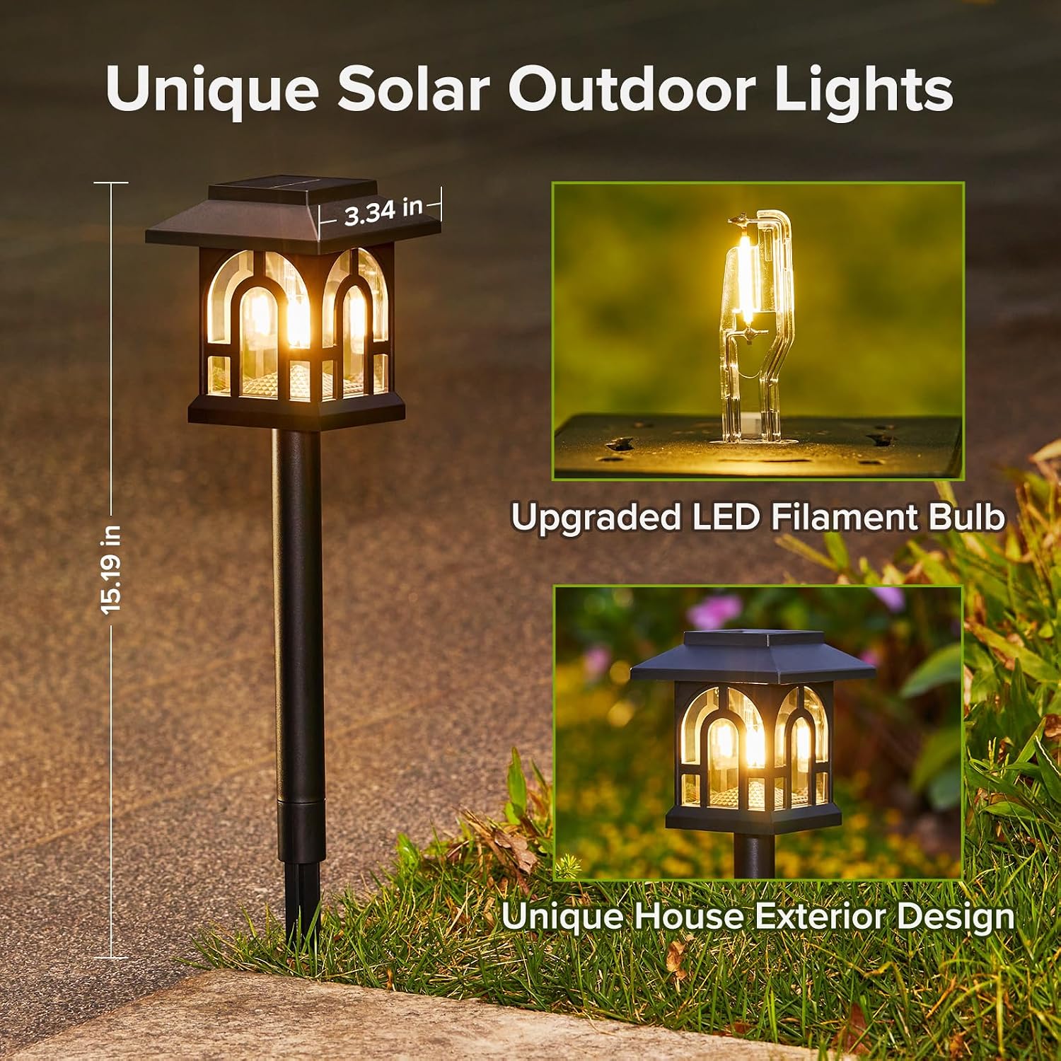 BUCASA 6 Pack Garden Lights Solar Powered Waterproof with Warm White Light